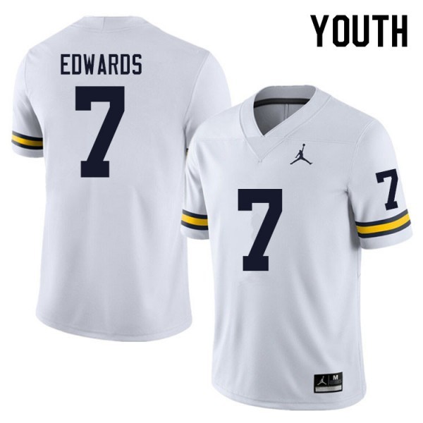 Michigan #7 Youth Donovan Edwards Jersey White Official